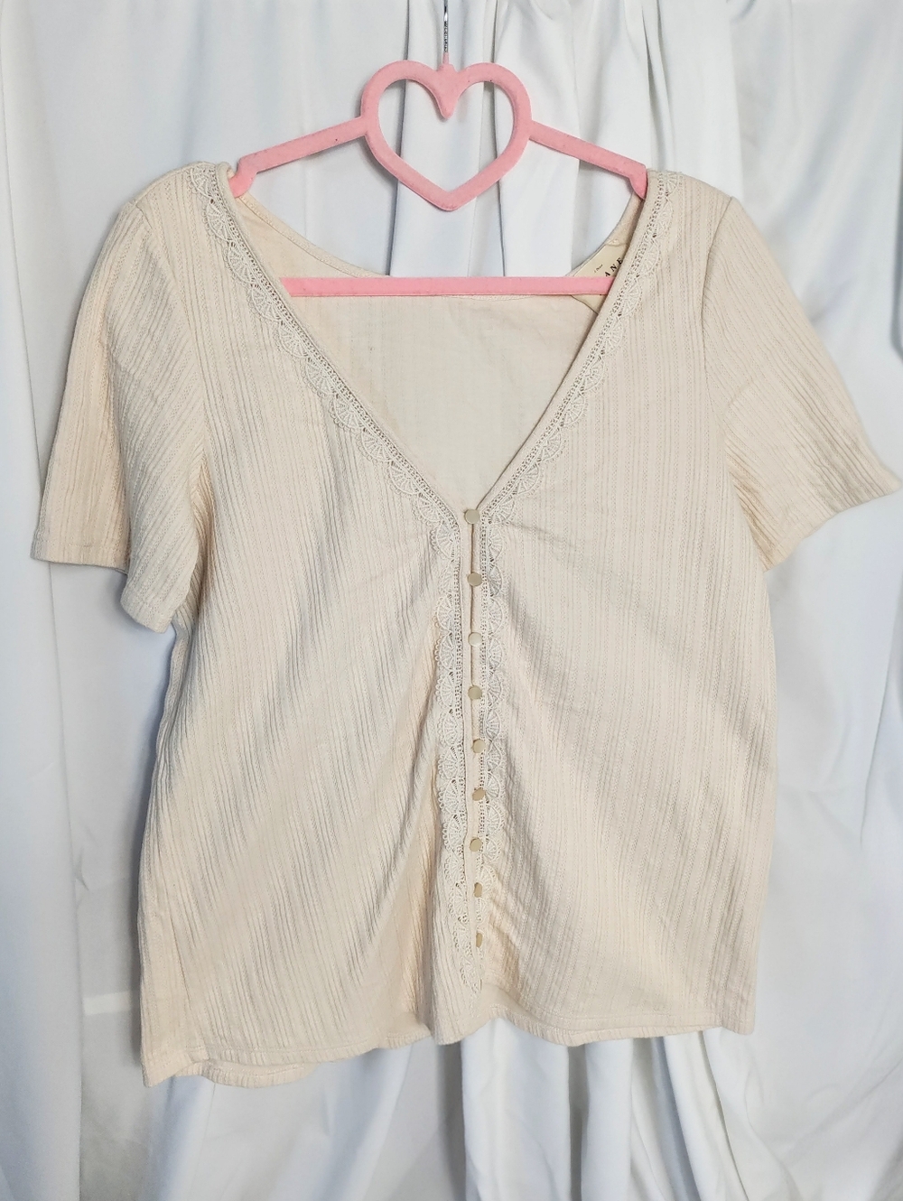 Sézane Knit Top Cream Size Medium Short Sleeve
